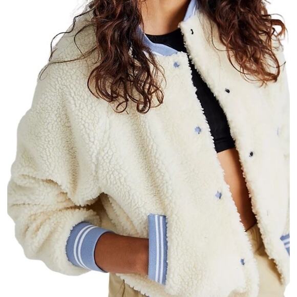 Wrangler Free People Varsity Teddy Sherpa Bomber Jacket Women Sz XL Lined Retro - Picture 12 of 16